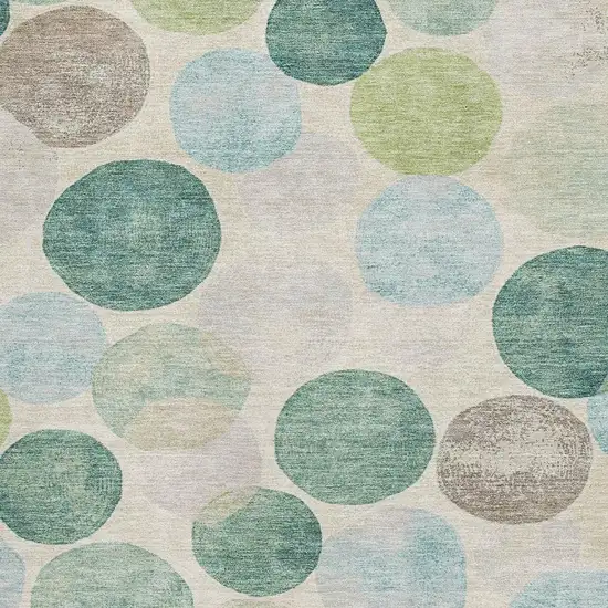 Teal Green And Ivory Geometric Washable Area Rug With UV Protection Photo 3