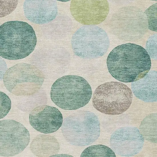 Teal Green And Ivory Geometric Washable Area Rug With UV Protection Photo 3