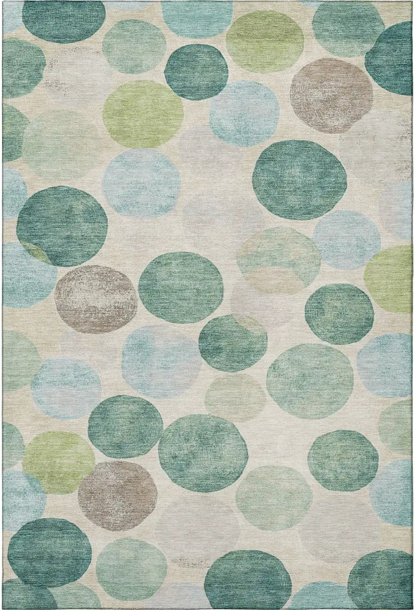 Teal Green And Ivory Geometric Washable Area Rug With UV Protection Photo 4