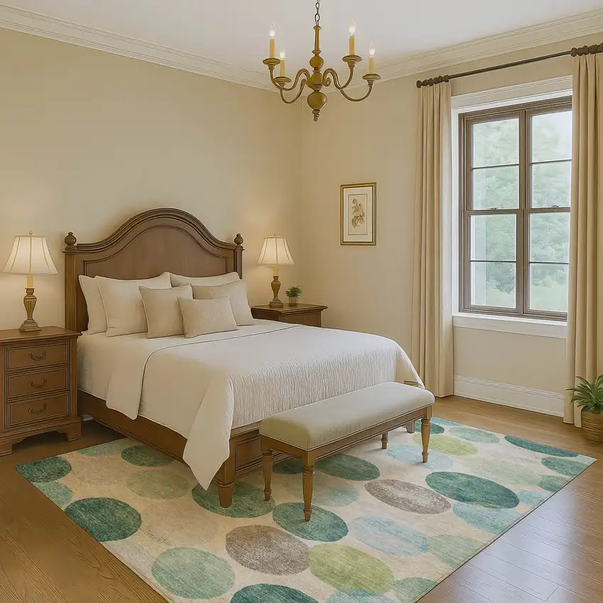 Teal Green And Ivory Geometric Washable Area Rug With UV Protection Photo 6