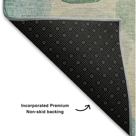 Teal Green And Ivory Geometric Washable Area Rug With UV Protection Photo 7