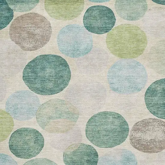 Teal Green And Ivory Geometric Washable Area Rug With UV Protection Photo 3