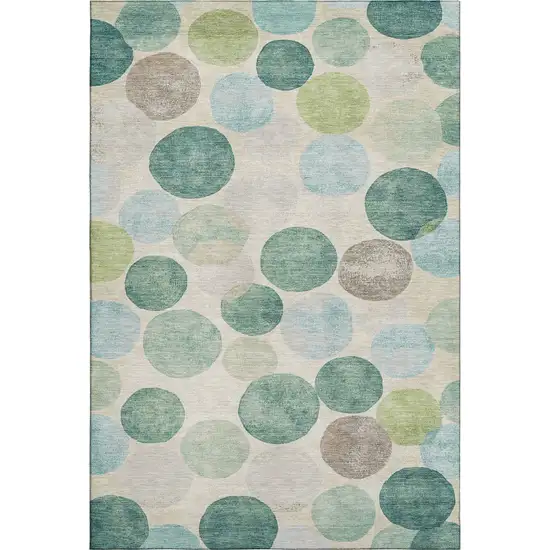 Teal Green And Ivory Geometric Washable Area Rug With UV Protection Photo 1