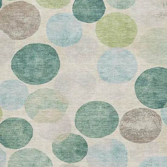Teal Green And Ivory Geometric Washable Area Rug With UV Protection Photo 3