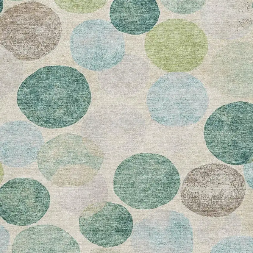 Teal Green And Ivory Geometric Washable Area Rug With UV Protection Photo 3
