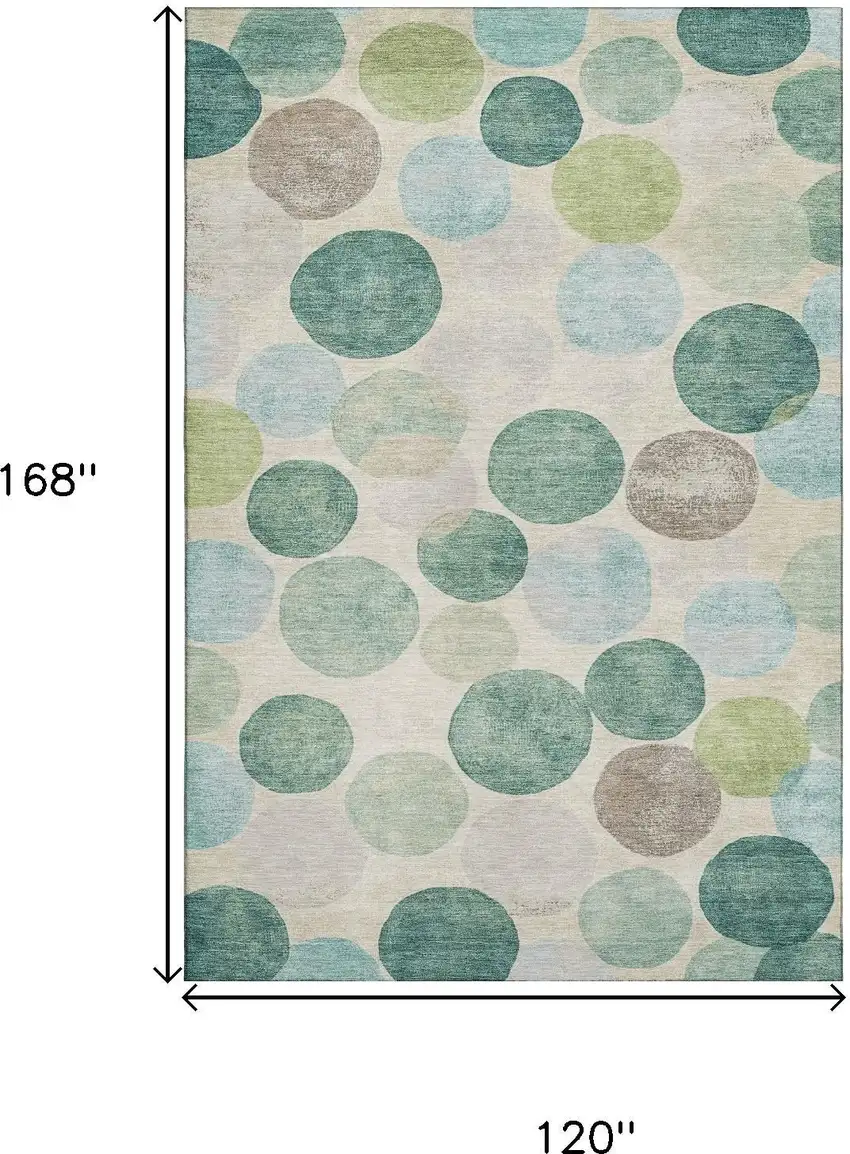 Teal Green And Ivory Geometric Washable Area Rug With UV Protection Photo 9