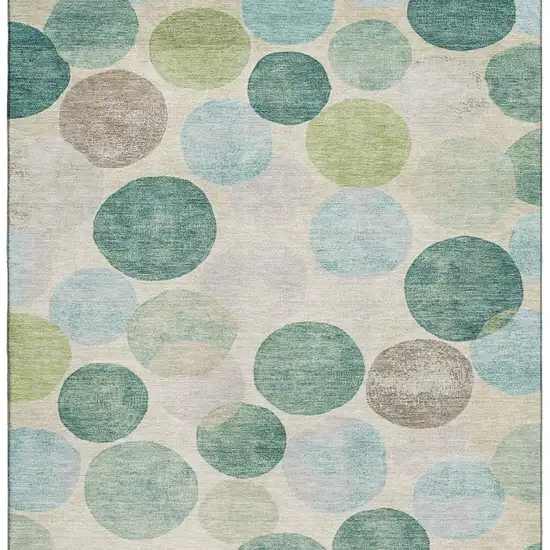 Teal Green And Ivory Geometric Washable Area Rug With UV Protection Photo 4
