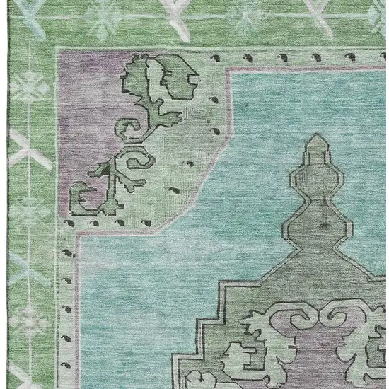 Teal Green And Lavender Oriental Washable Area Rug With UV Protection Photo 2