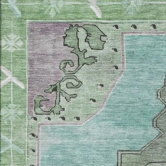 Teal Green And Lavender Oriental Washable Area Rug With UV Protection Photo 2