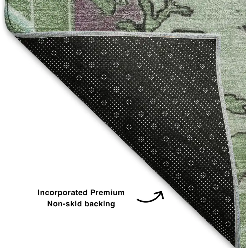 Teal Green And Lavender Oriental Washable Area Rug With UV Protection Photo 6