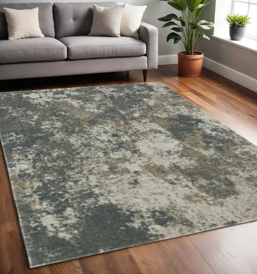 Tan and Gray Abstract Power Loom Area Rug Photo 1