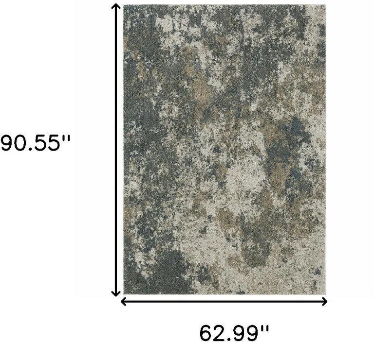 Teal Grey Tan And Beige Abstract Power Loom Stain Resistant Area Rug Photo 2