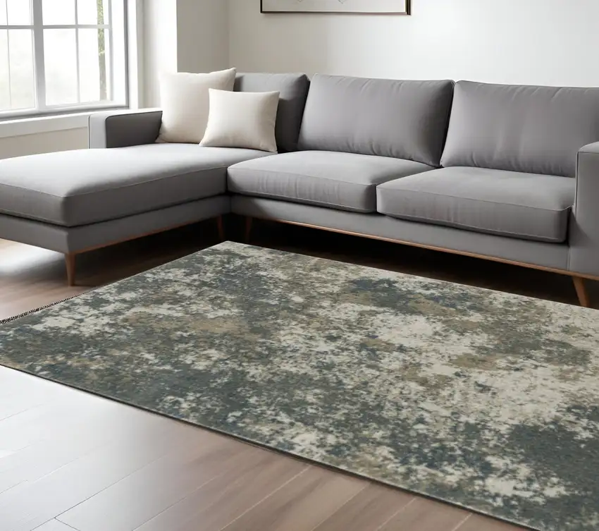 Tan and Gray Abstract Power Loom Area Rug Photo 1