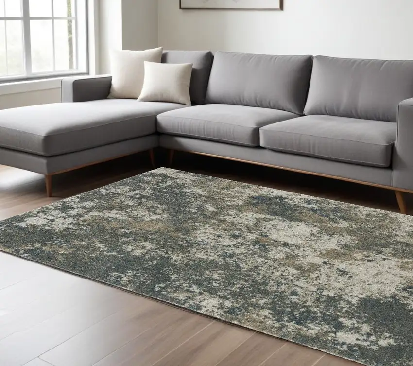 Tan and Gray Abstract Power Loom Area Rug Photo 1