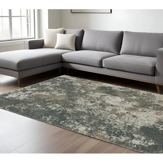 Blue And Beige Abstract Distressed Area Rug Photo 1
