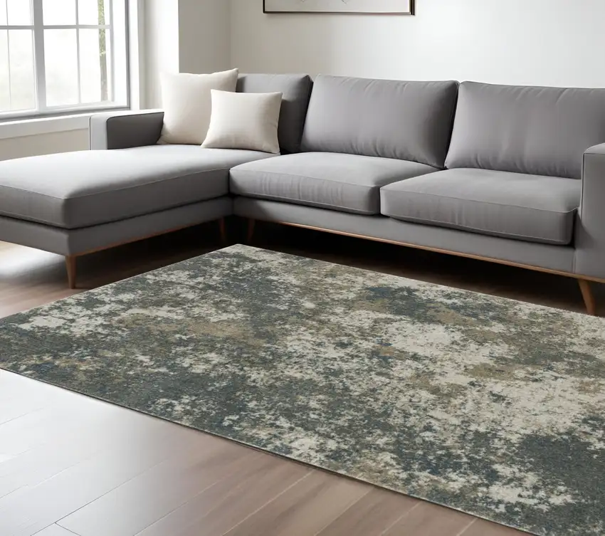 Blue And Beige Abstract Distressed Area Rug Photo 1