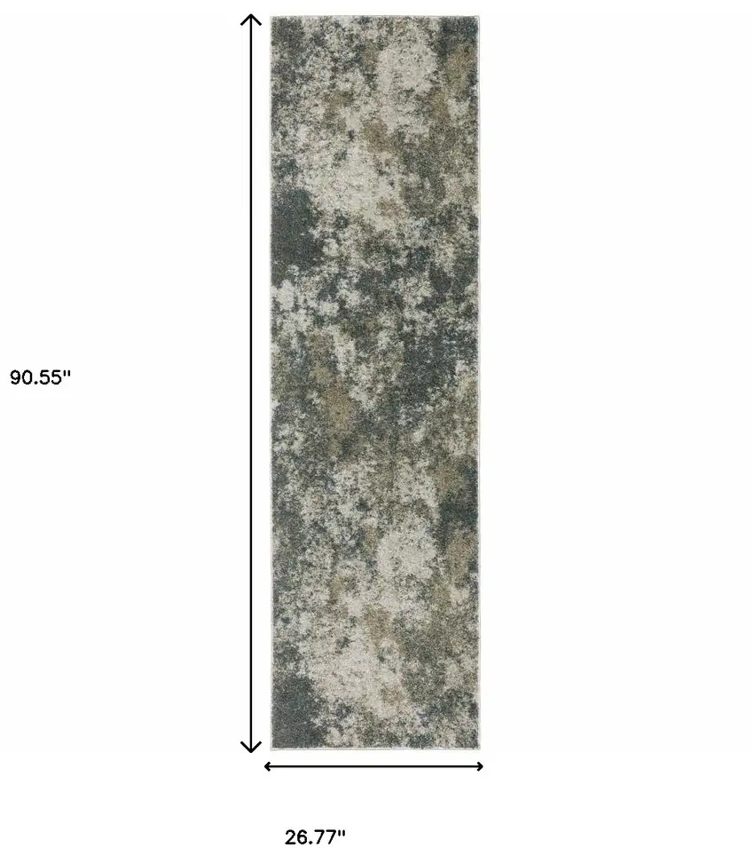 Teal Grey Tan And Beige Abstract Power Loom Stain Resistant Runner Rug Photo 10