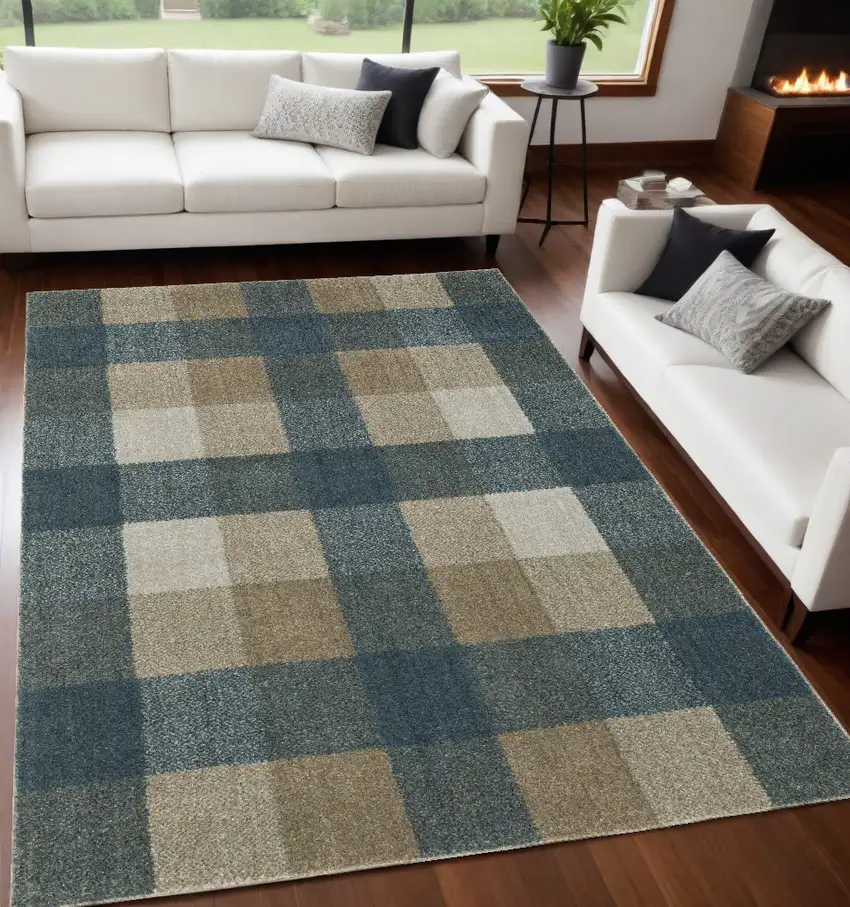 Tan and Gray Geometric Power Loom Area Rug Photo 1