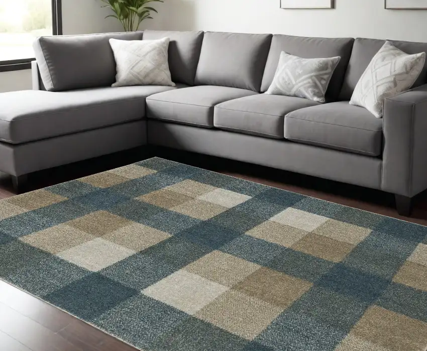 Tan and Gray Geometric Power Loom Area Rug Photo 1