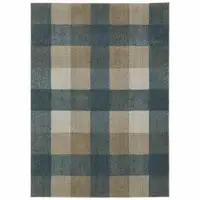 Photo of Teal Grey Tan And Beige Geometric Power Loom Stain Resistant Area Rug