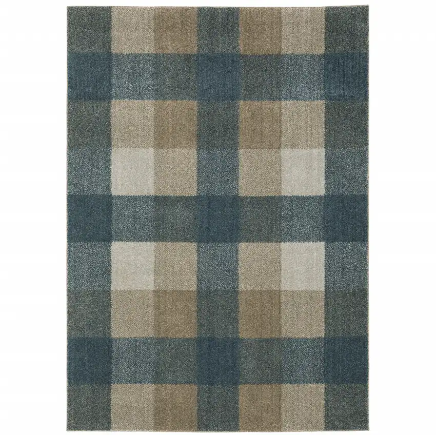 Teal Grey Tan And Beige Geometric Power Loom Stain Resistant Area Rug Photo 1