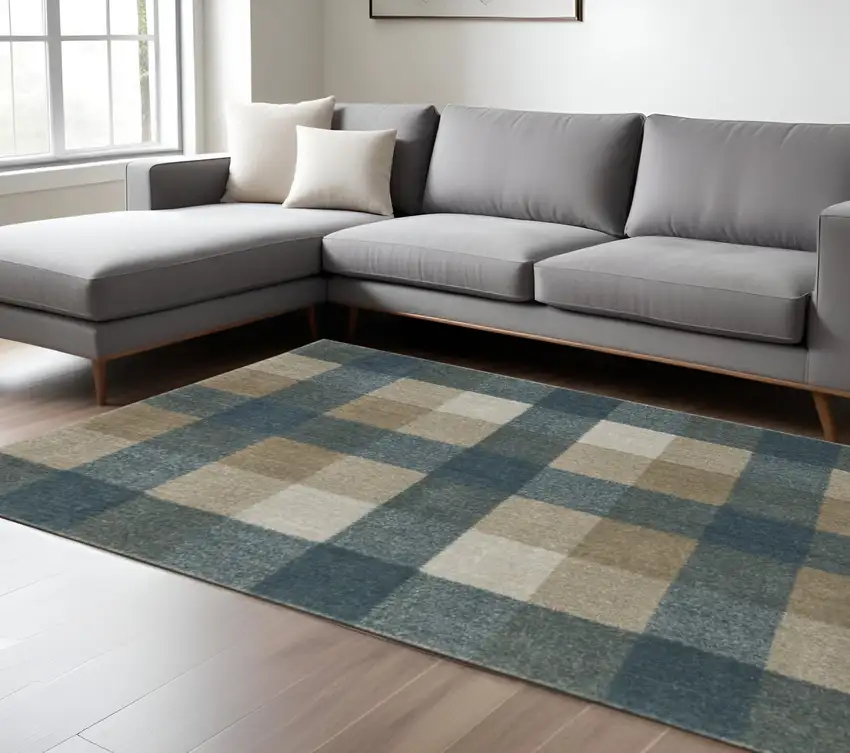 Tan and Gray Geometric Power Loom Area Rug Photo 1