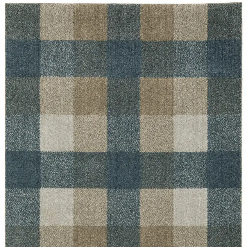 Teal Grey Tan And Beige Geometric Power Loom Stain Resistant Area Rug Photo 4