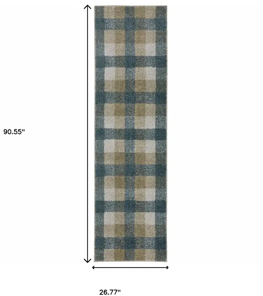 Tan and Gray Geometric Power Loom Runner Rug Photo 3