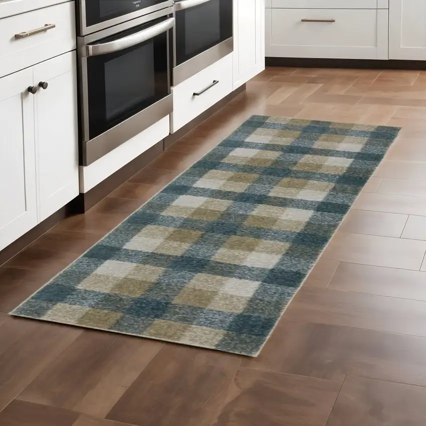 8' Tan And Gray Geometric Runner Rug Photo 1