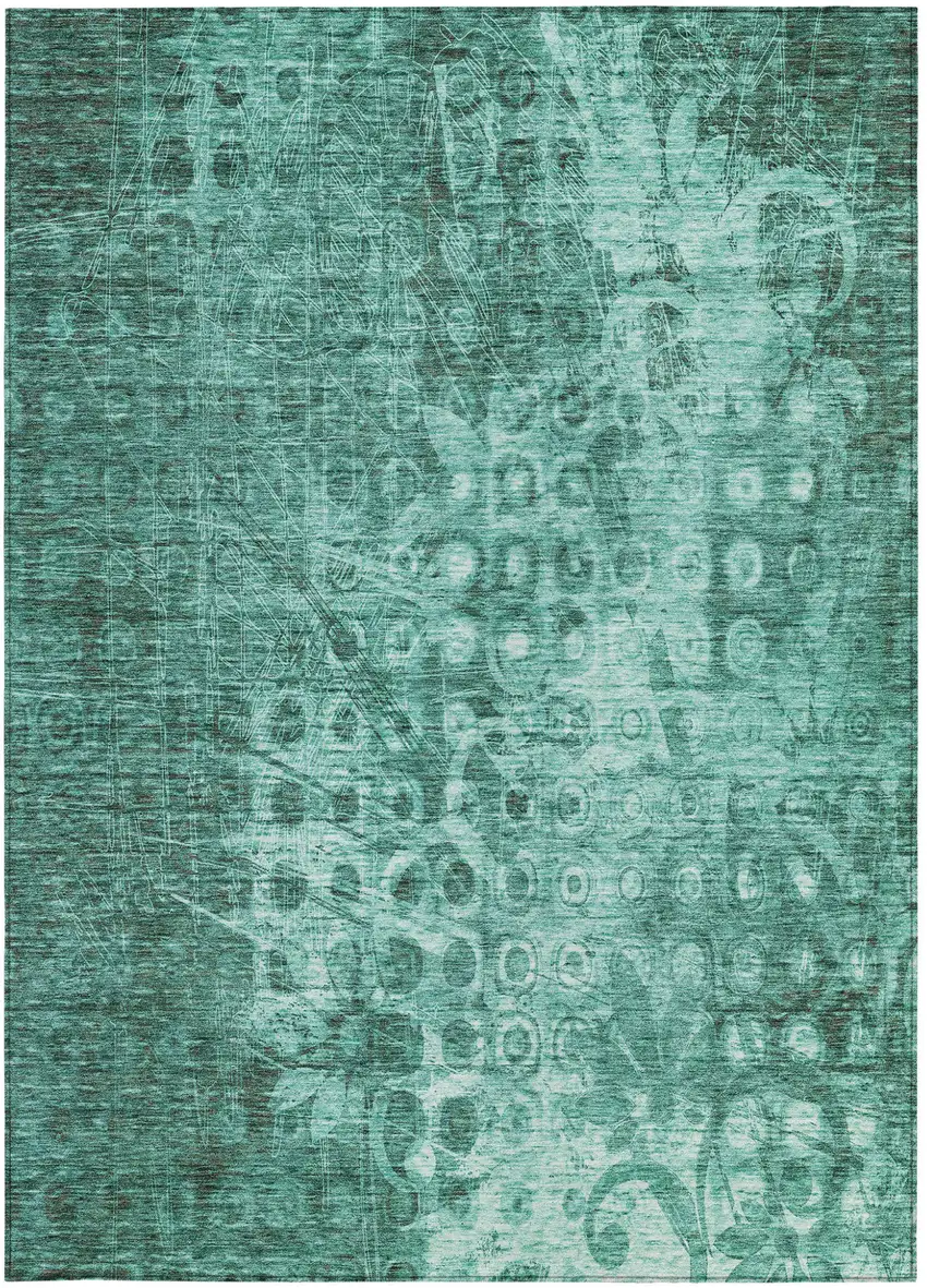 Teal Ikat Washable Non Skid Indoor Outdoor Area Rug Photo 5