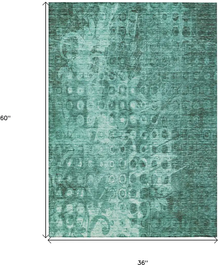 Teal Ikat Washable Non Skid Indoor Outdoor Area Rug Photo 3