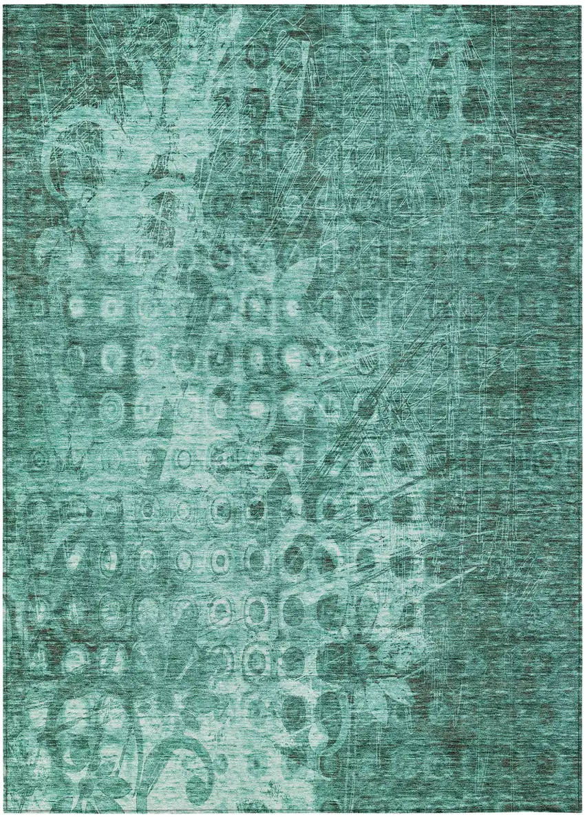 Teal Ikat Washable Non Skid Indoor Outdoor Area Rug Photo 2