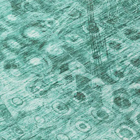 Teal Blue Ikat Washable Indoor Outdoor Area Rug Photo 6