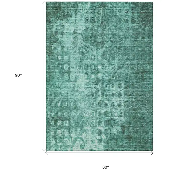 Teal Ikat Washable Non Skid Indoor Outdoor Area Rug Photo 3