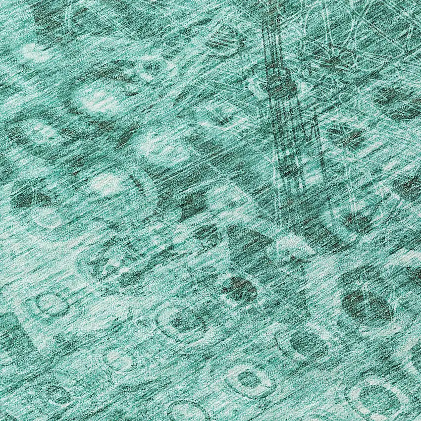 Teal Blue Ikat Washable Indoor Outdoor Area Rug Photo 6