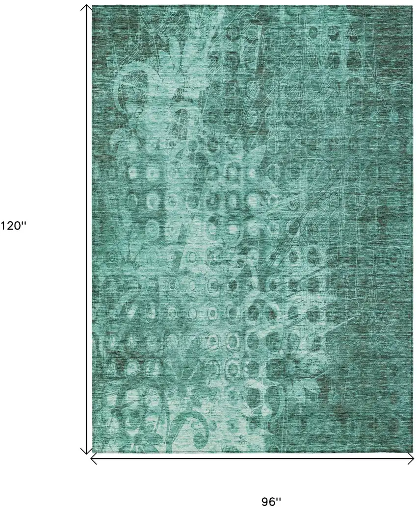 Teal Ikat Washable Non Skid Indoor Outdoor Area Rug Photo 3