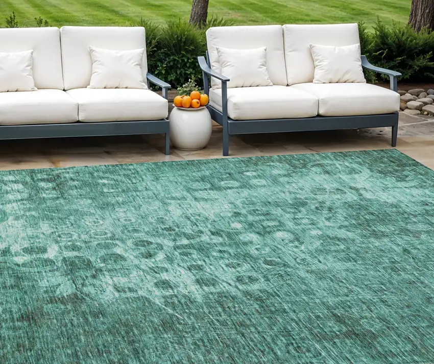 Teal Ikat Washable Non Skid Indoor Outdoor Area Rug Photo 1