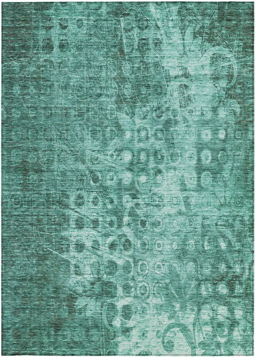 Teal Ikat Washable Non Skid Indoor Outdoor Area Rug Photo 5