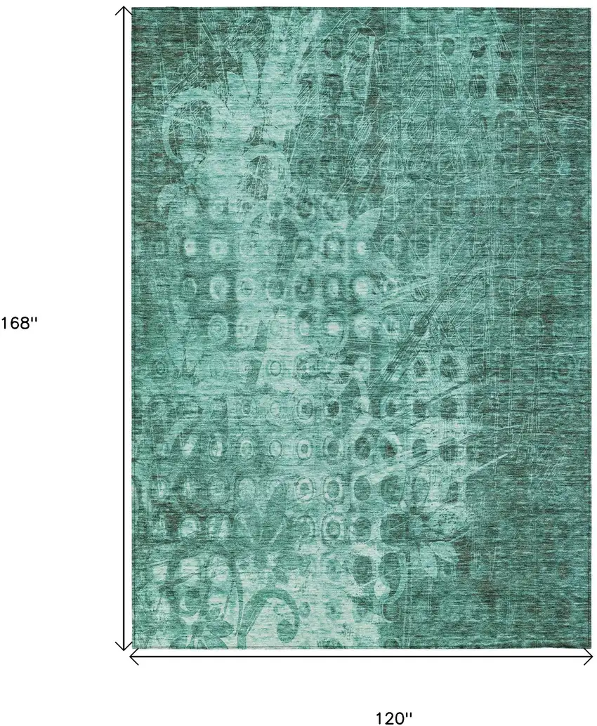 Teal Ikat Washable Non Skid Indoor Outdoor Area Rug Photo 3
