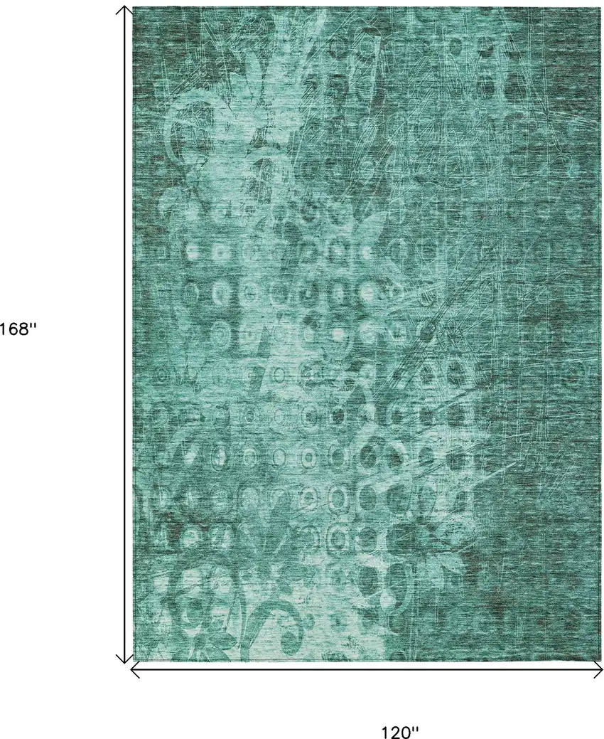 Teal Ikat Washable Non Skid Indoor Outdoor Area Rug Photo 3