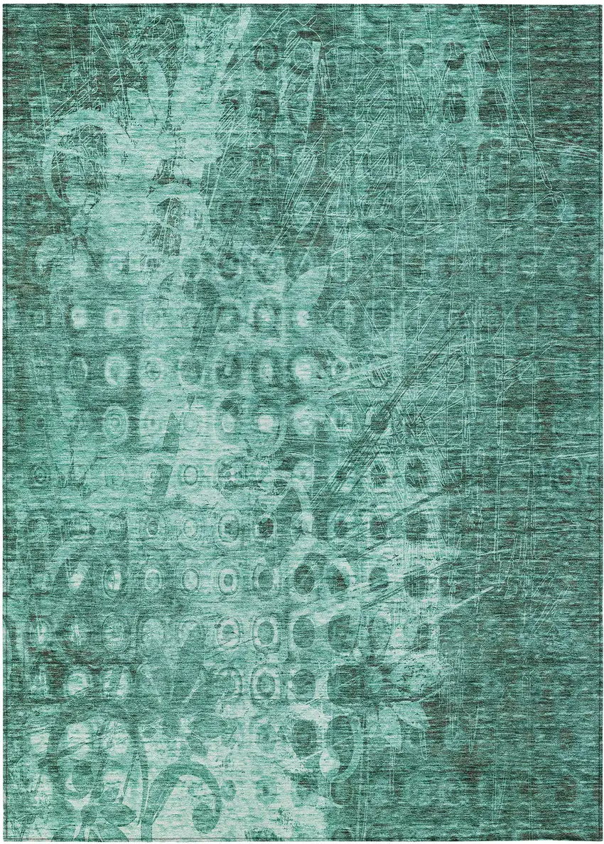 Teal Ikat Washable Non Skid Indoor Outdoor Area Rug Photo 2