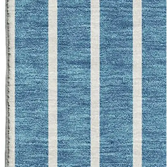 Teal Ivory And Aqua Striped Washable Area Rug With UV Protection Photo 2