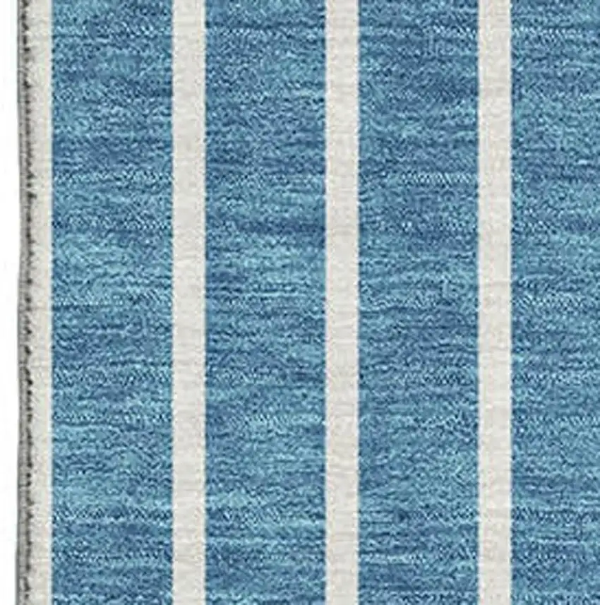 Teal Ivory And Aqua Striped Washable Area Rug With UV Protection Photo 2