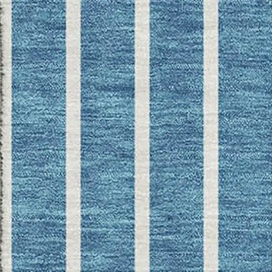 Teal Ivory And Aqua Striped Washable Area Rug With UV Protection Photo 2