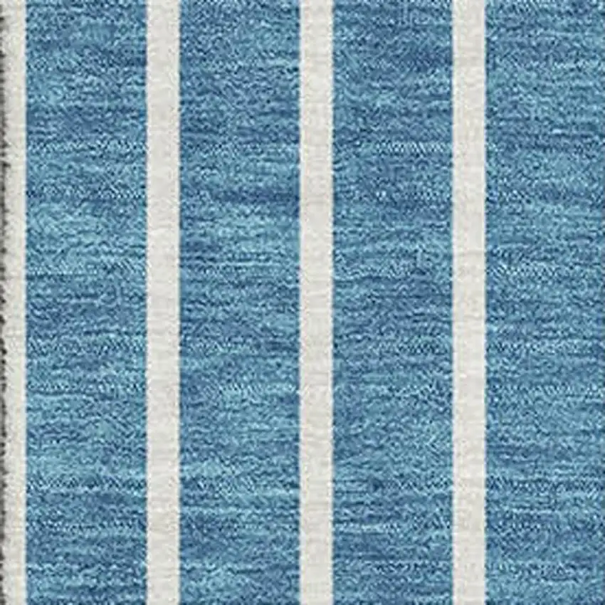 Teal Ivory And Aqua Striped Washable Area Rug With UV Protection Photo 2