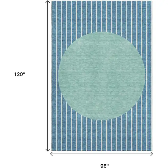 Teal Ivory And Aqua Striped Washable Area Rug With UV Protection Photo 8