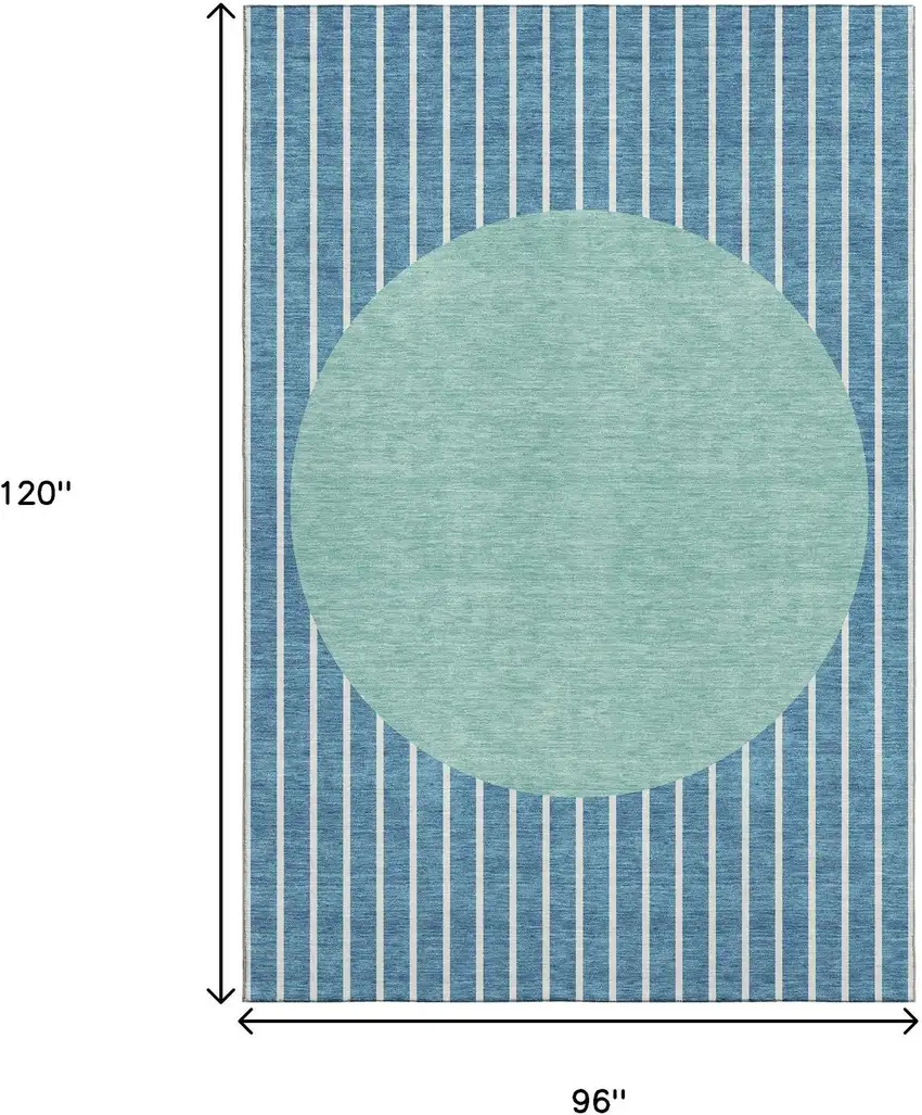 Teal Ivory And Aqua Striped Washable Area Rug With UV Protection Photo 8