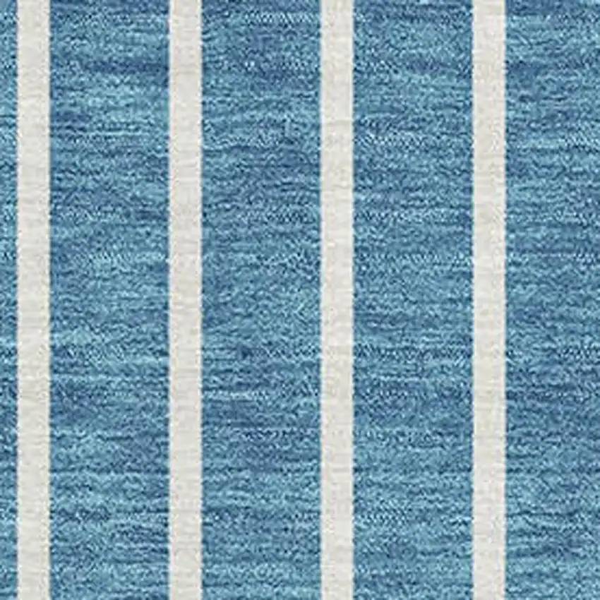 Teal Ivory And Aqua Striped Washable Area Rug With UV Protection Photo 2