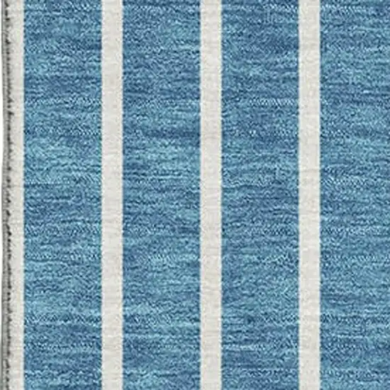 Teal Ivory And Aqua Striped Washable Area Rug With UV Protection Photo 2