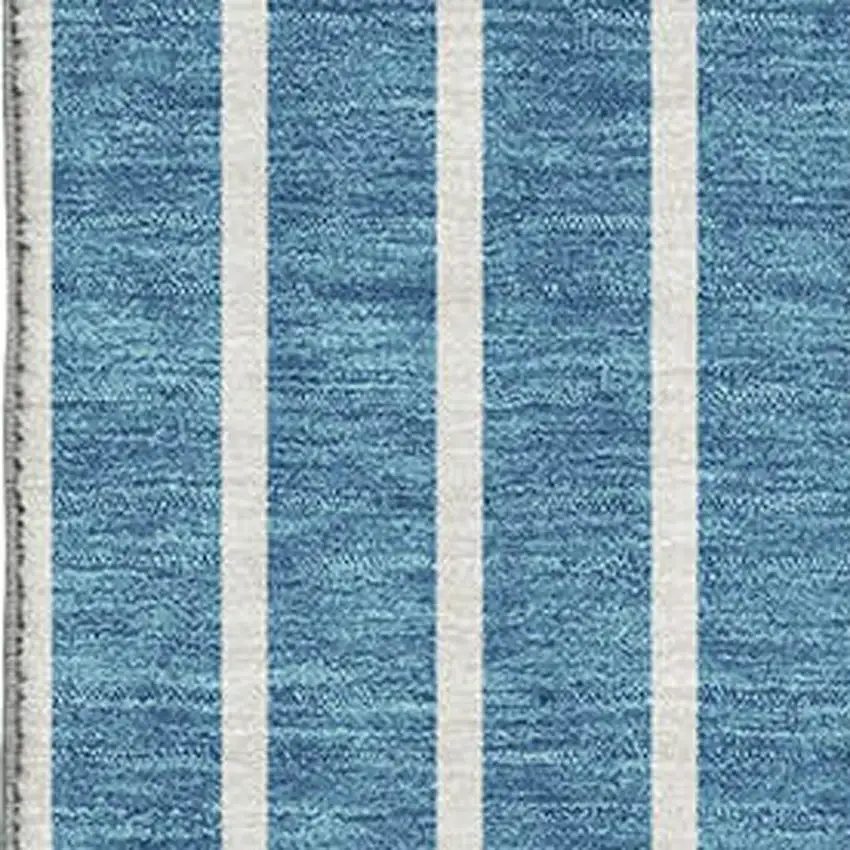Teal Ivory And Aqua Striped Washable Area Rug With UV Protection Photo 2